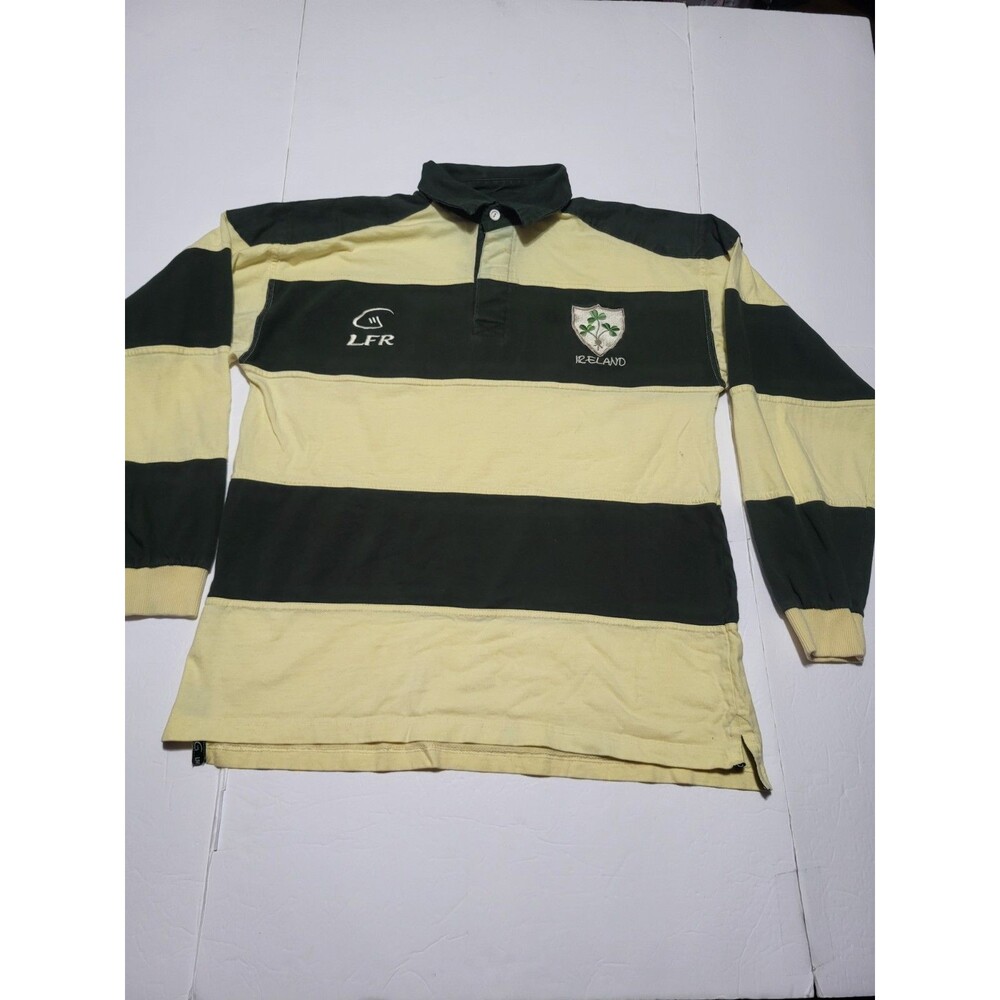 (#20)Vintage Ireland Live For Rugby LFR Embroidered Striped Rugby Polo Shirt L